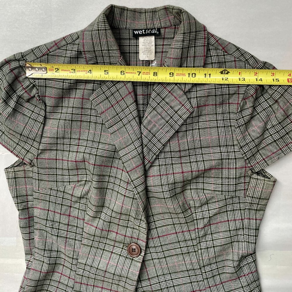 WET SEAL 90s Made in USA Plaid Blazer Pencil Skirt Suit Set L - Picture 8 of 13